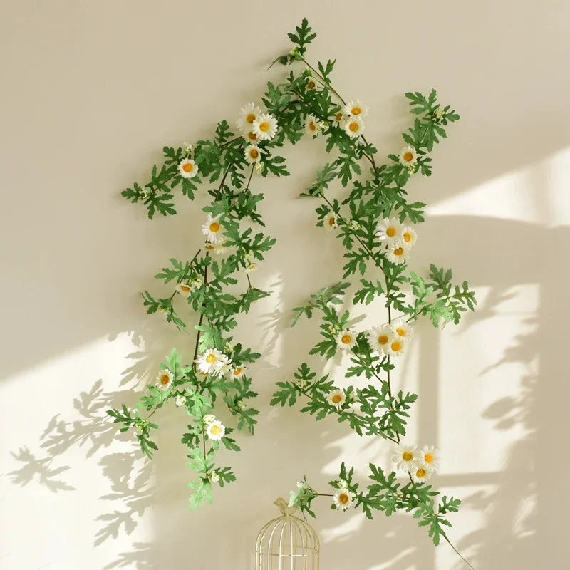 175CM Daisies Flower Vine Artificial Plant Air Conditioning Pipe Winding Background Wall Window Decoration Wedding Wall Hanging