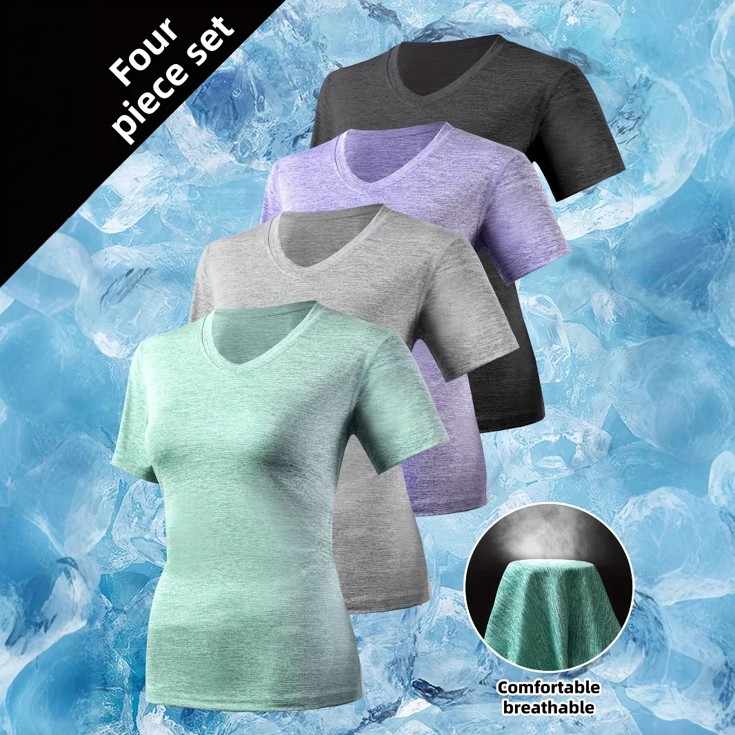 Summer Sports T Shirt Women Slim Fit V Neck Running Top Quick Dry Breathable Gym Fitness T-Shirt Outdoor Workout Activewea 2026