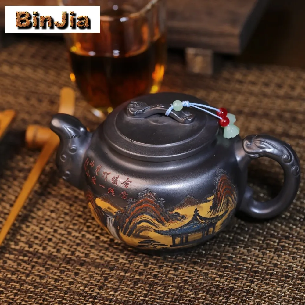 390ml High-end Yixing Purple Clay Teapots Handmade Landscape Pot Raw Ore Xuan Iron Stone Yellow Mud Kettle Zisha Tea Set Gifts