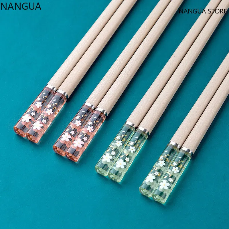 Five Pairs High Quality Printed Sushi Sticks Mildew Proof Amber Glass Fiber Heat Resistant Chopsticks Food Stick 2021 Gift