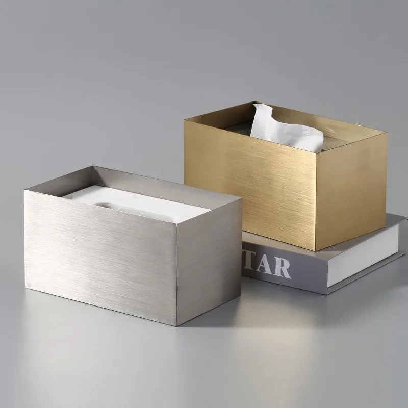 Metal Natural Marble Tissue Box Nordic Stainless Steel Paper Rectangle Drawer Home Decoration Ornaments