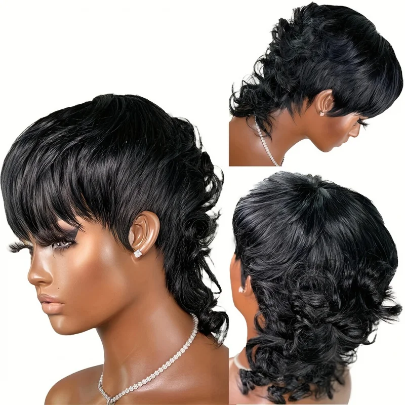 

Human Hair Mullet Wigs Body Wave Brazilian RemyWigs For Women Short Pixie Cut Wigs Full Machine Made Wig