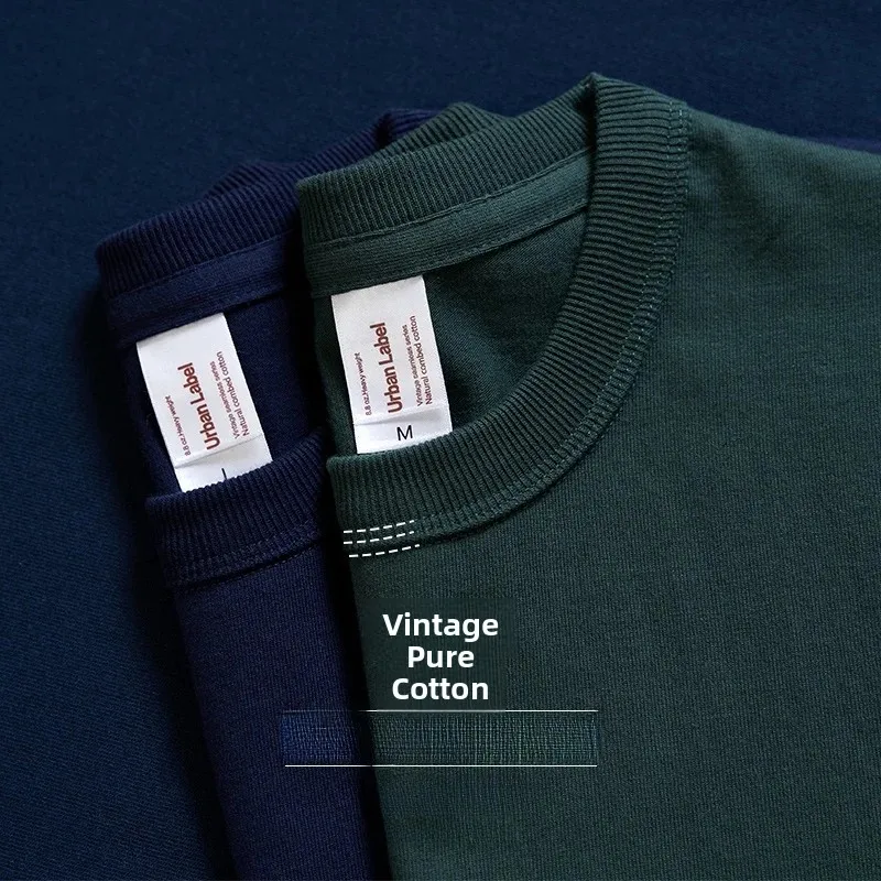 Thickened Pure Cotton White Short Sleeve Men's T-shirt Retro American Style Base Shirt Youth Trend Summer Fashion Base Layer