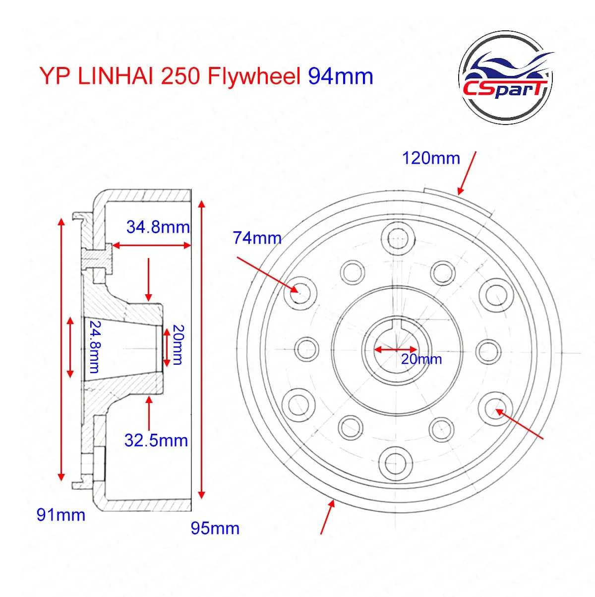 LINHAI Buyang MAJESTY YP250 250 260 300 ATV QUAD FLYWHEEL ROTOR ASSY MAGNETO COIL COVER 104MM 95MM