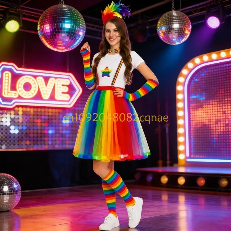 Halloween Costume Clown Costume Set for Women Circus Outfits Rainbow Tutus Skirt