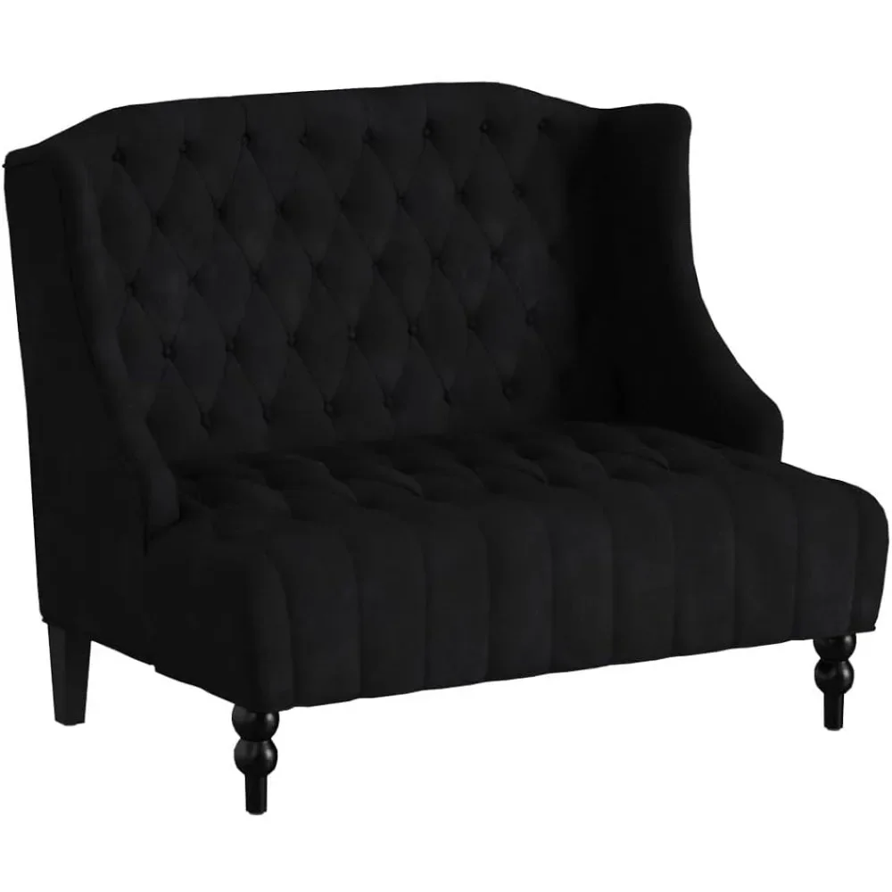 Leora Modern Glam Tufted Velvet Wingback Loveseat, Modern Glam, Comfy Club Barrel Nowoczesny fotel, czarny / ciemnobrązowy