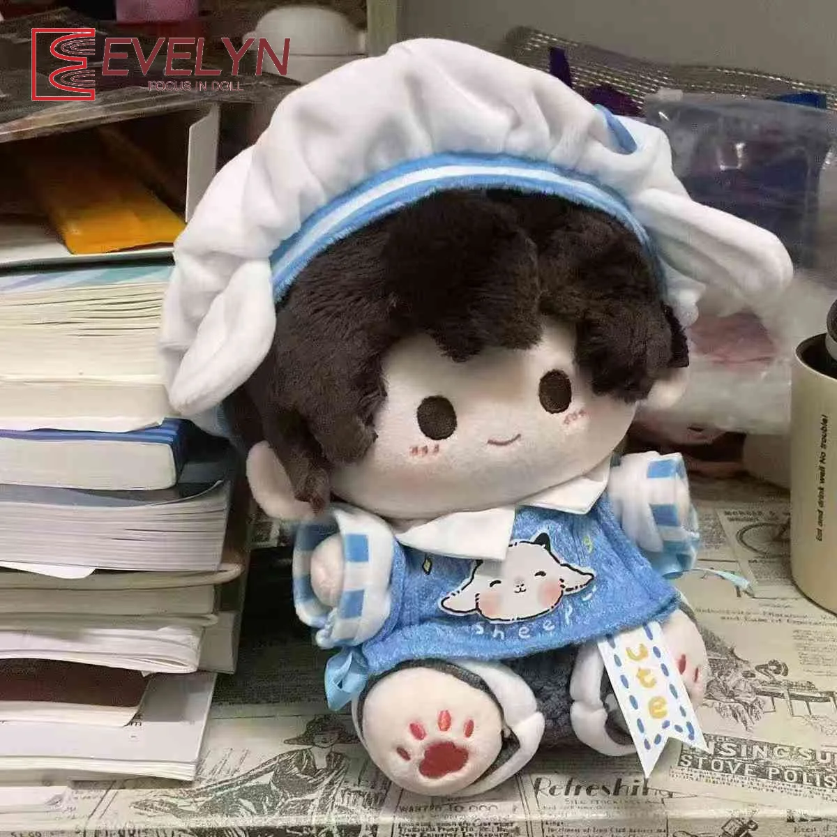 

Evelyn 10cm Doll Clothes Blue White Changing Dress Game Doll Clothes Hat Suit Photo Prop Playing House Decor Gift