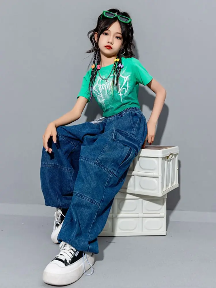 مجموعة ملابس الهيب هوب للأطفال ، البلوز ، هوديي ، عداء البضائع الدنيم ، ملابس الشارع الشهير ، السراويل للفتاة ، الصبي ، زي رقص الجاز ، ملابس