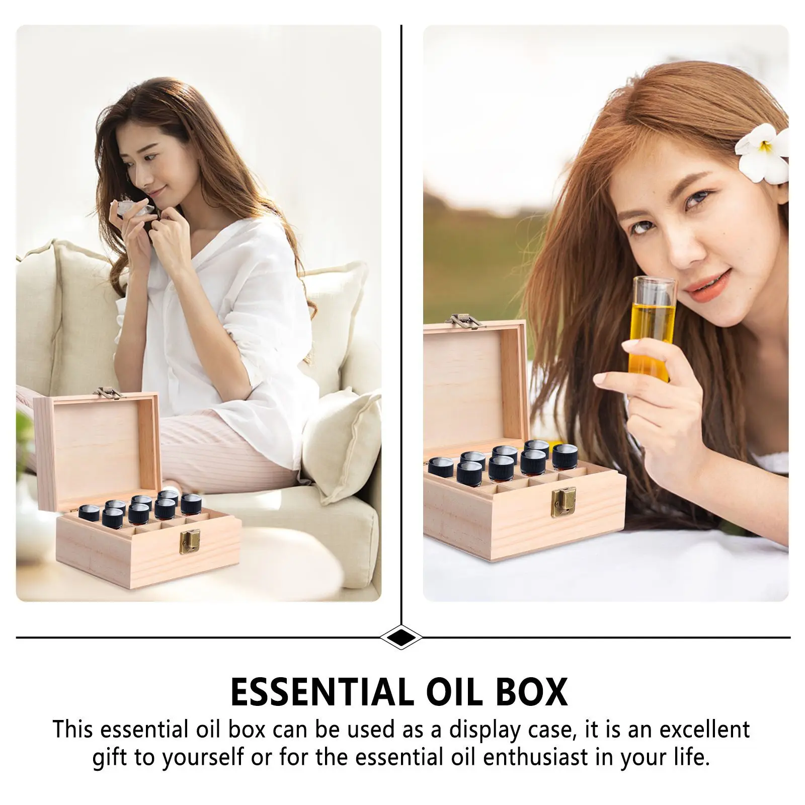 

Essential Oil Wrapping Box Wooden 12 Pocket Storage Case for Aromatherapy Bottle Organization Essential Oil Box