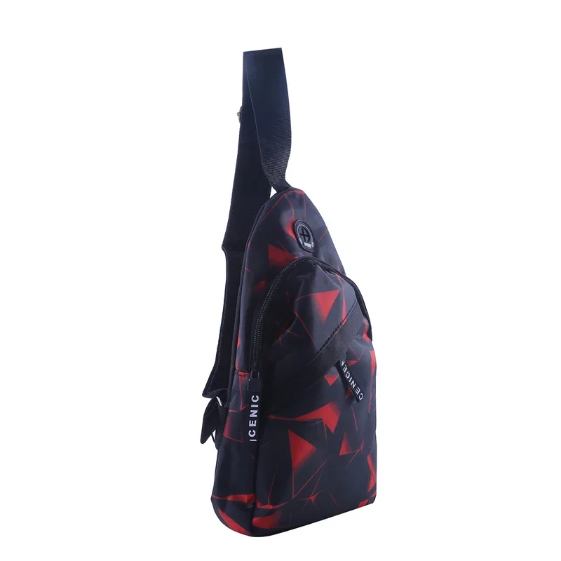 Tas dada pria motif geometris, tas selempang kasual kain Oxford, tas bahu dada luar ruangan perjalanan olahraga