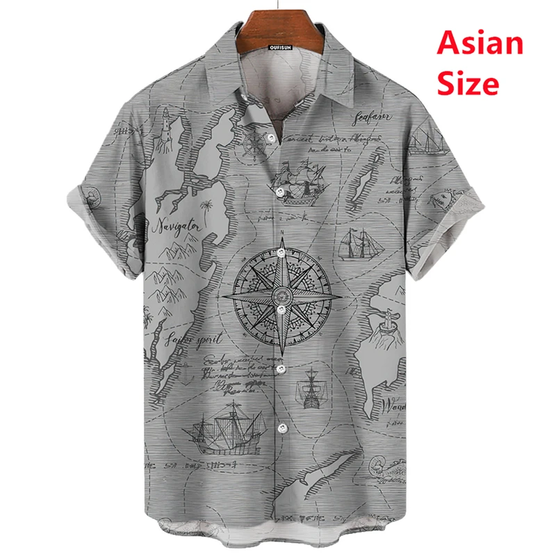

Vintage Men'S Sailing Hawaiian Casual Shirt For Blouse Men Fashion Short Sleeve Summer Street Top Male Clothes Camisas Casuais
