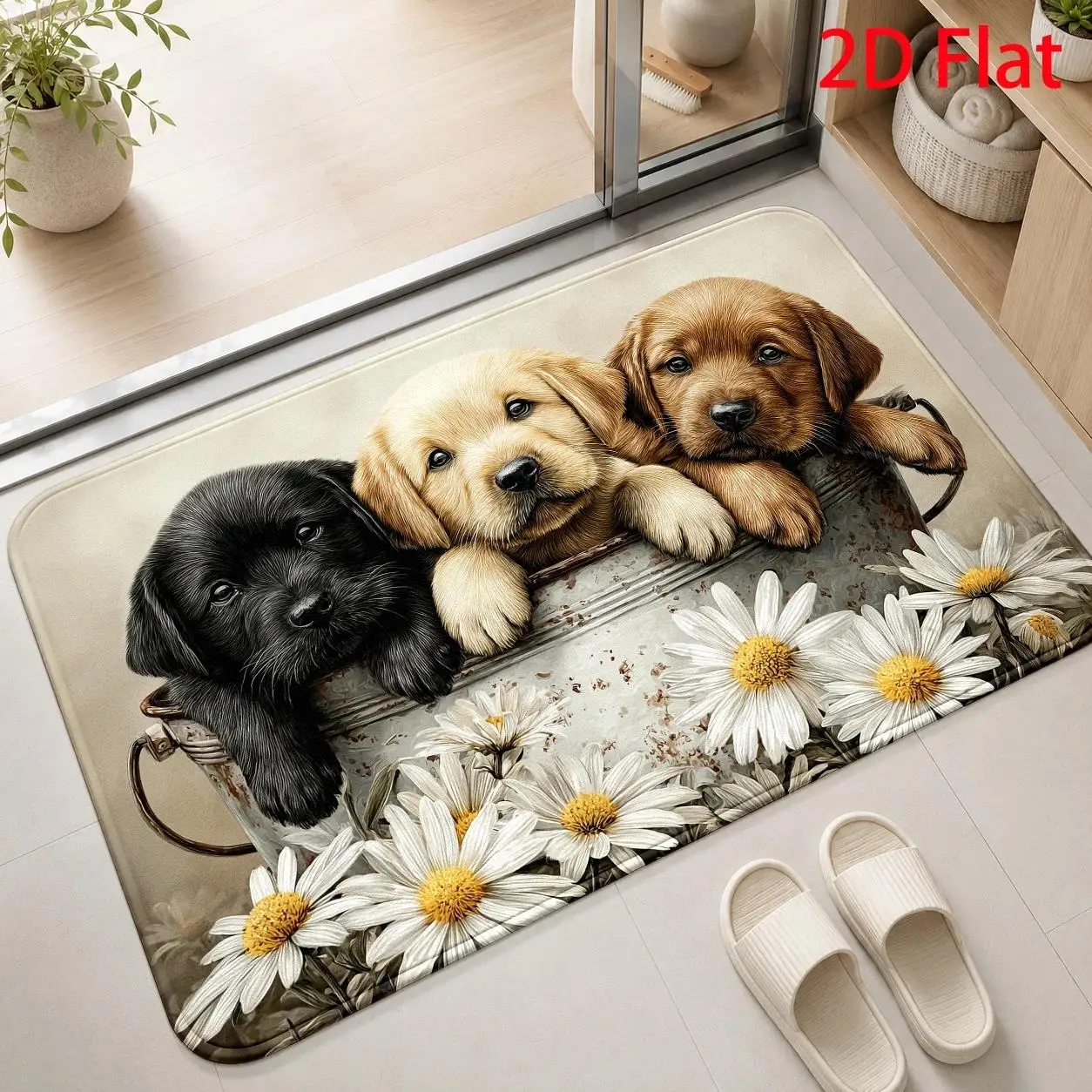 Two Dogs Geometric Art Modern Cute doormat for Porch Vibrant Design rug Floor Mat Pet Lover Gift