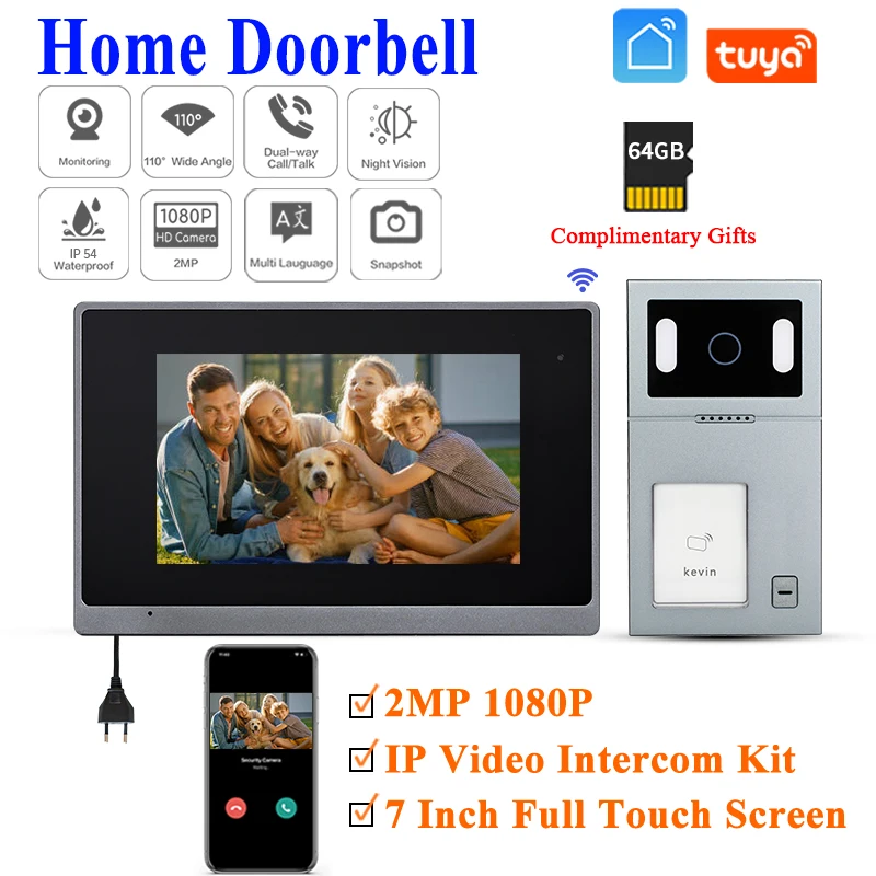 

UTP Cable CAT6 CAT5 Video Intercom 7 inch Video Door Phone TUYA WIFIOutdoor Monitor Smart Door Bell Villa Video Intercom System