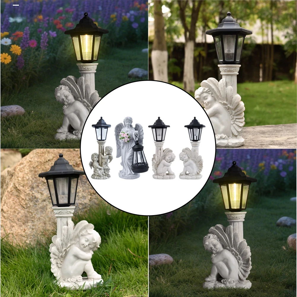 Antique Roman Column Knee Angel Solar Outdoor Light Courtyard Ornament Light For Outdoor Garden Decoration