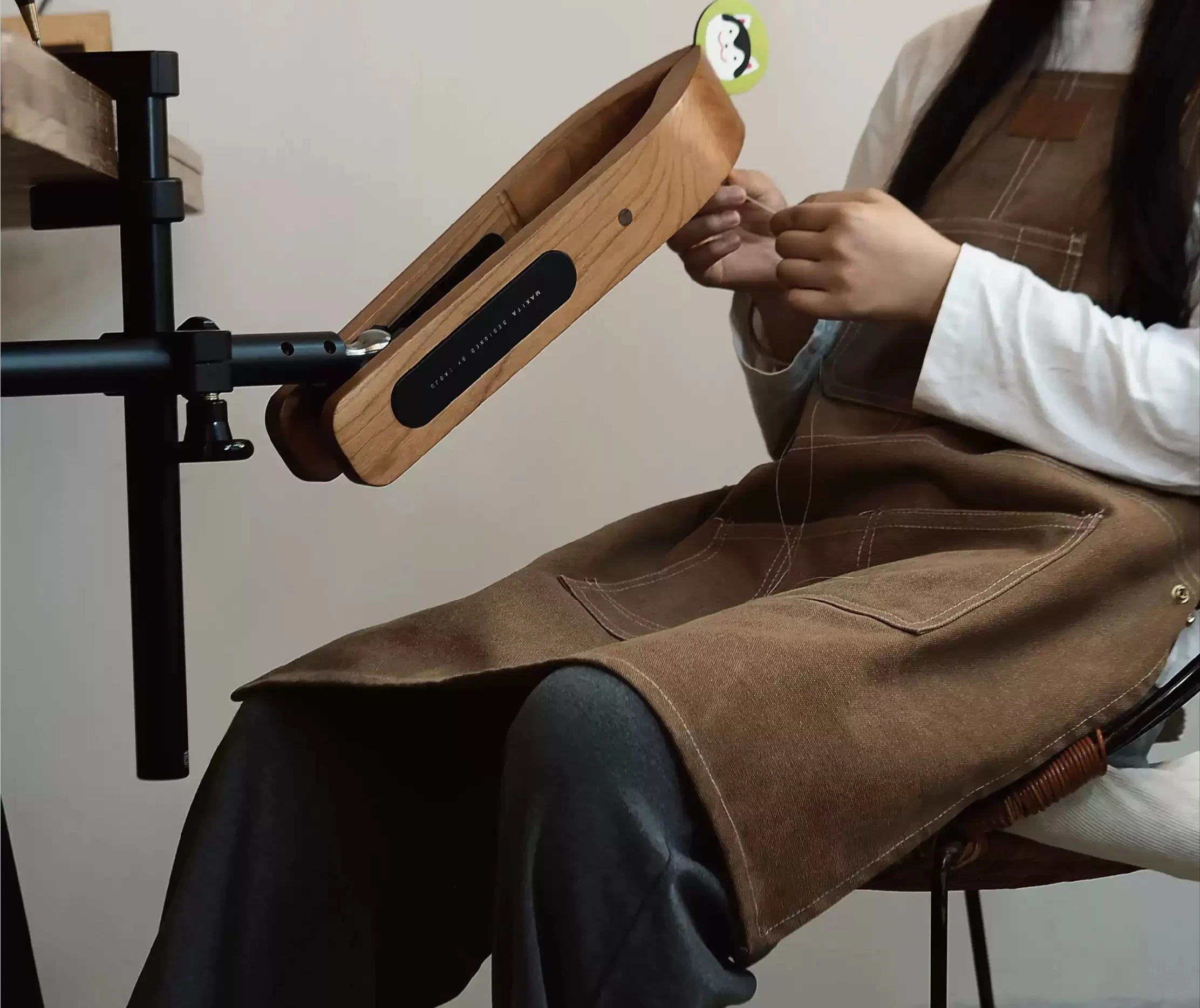 Handmade leather hand-sewn wooden clamps and frame DIY leathercraft tools for stitching and leather fixing