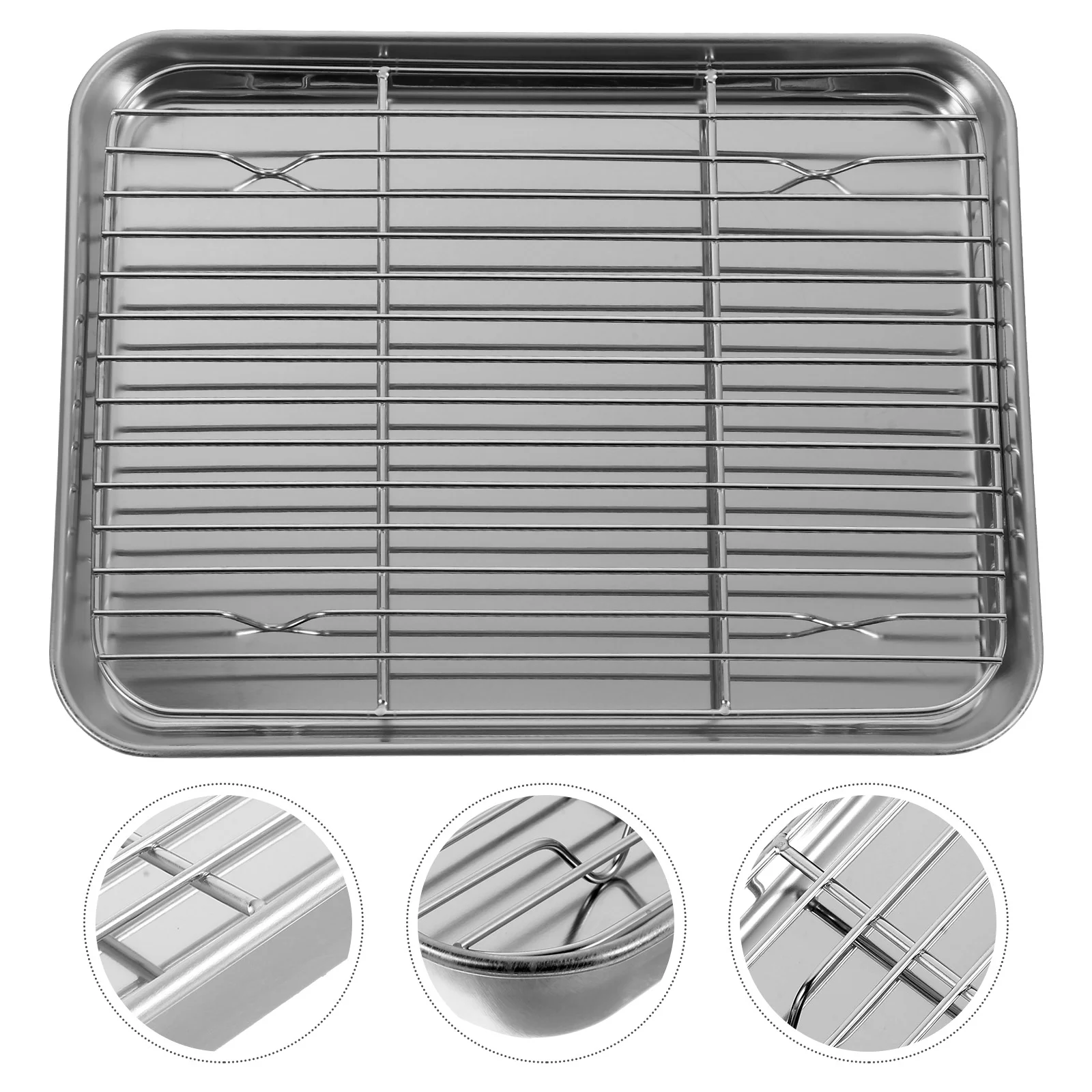 

2 Pieces Baking Sheet Pan Set Stainless Steel Cooling Rack Dishwasher Safe Heavy Duty Mirror Finish Round Corners Easy Clean