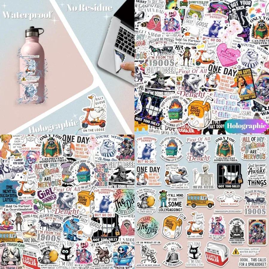 

200 PCS Funny Holographic Stickers for Adults Waterproof Vinyl Sarcastic Meme Decals for Laptop Water Bottle Phone Kindle Journ
