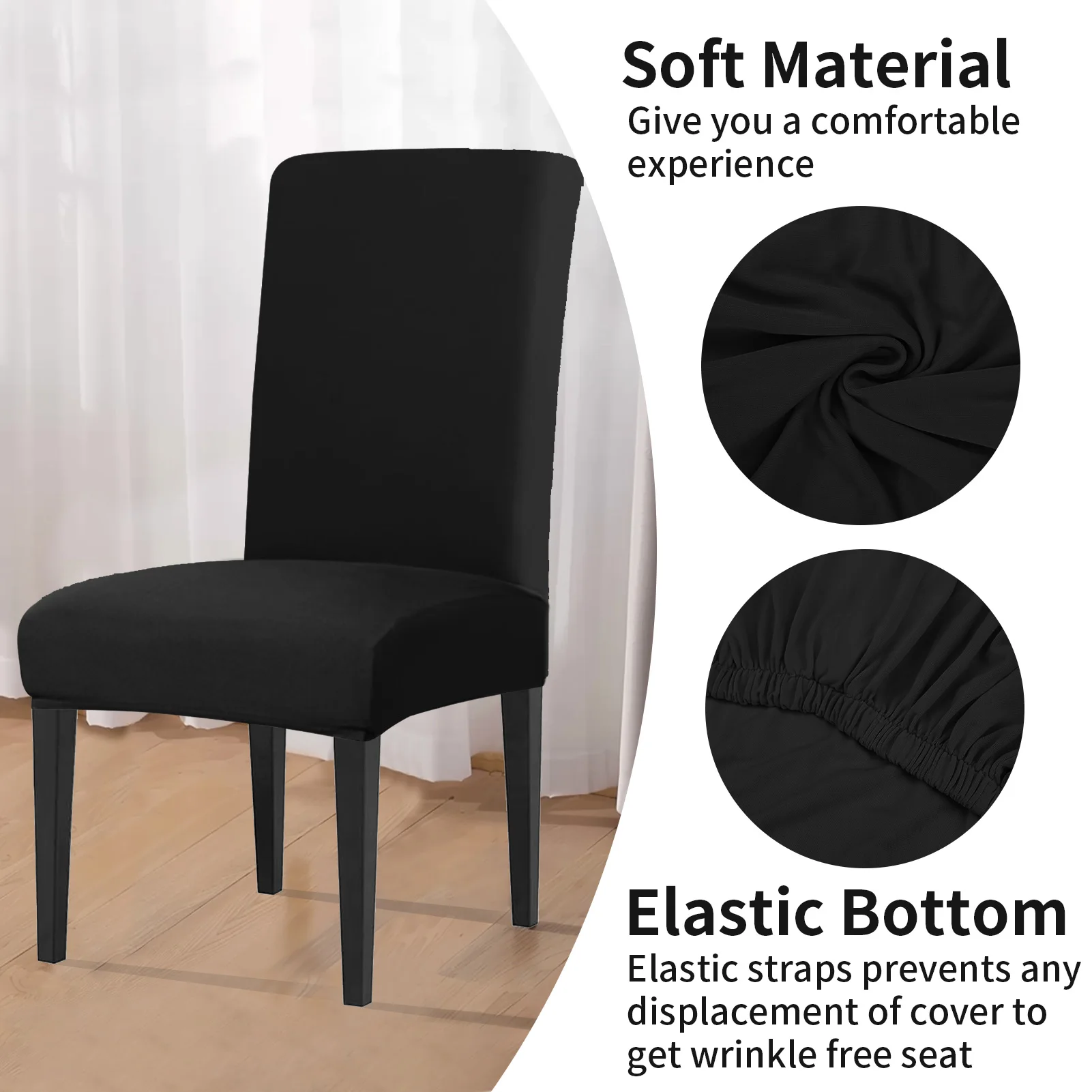 4-teiliges Set mit hohem Stretch-Esszimmerstuhlbezug, elastischer Schonbezug, abnehmbarer, rutschfester Sitzschutz für Wohnzimmer, Zuhause, Küche, Hochzeit – Detail 2