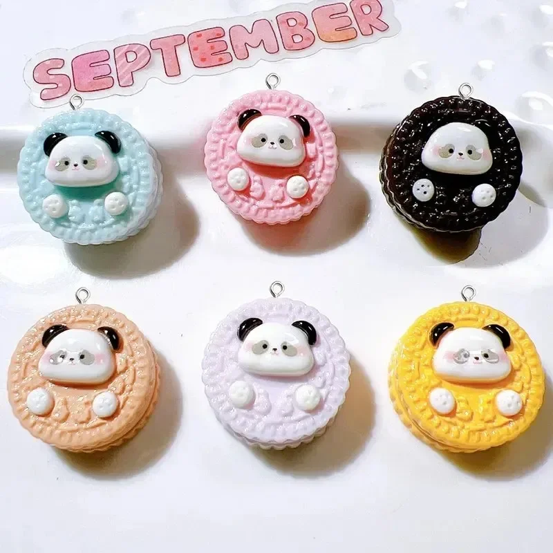 10Pcs Cute Panda Cookie Resin Charms Tiny Simulation Food Pendants For DIY Earrings Necklaces Keychain Bag Phone Decor