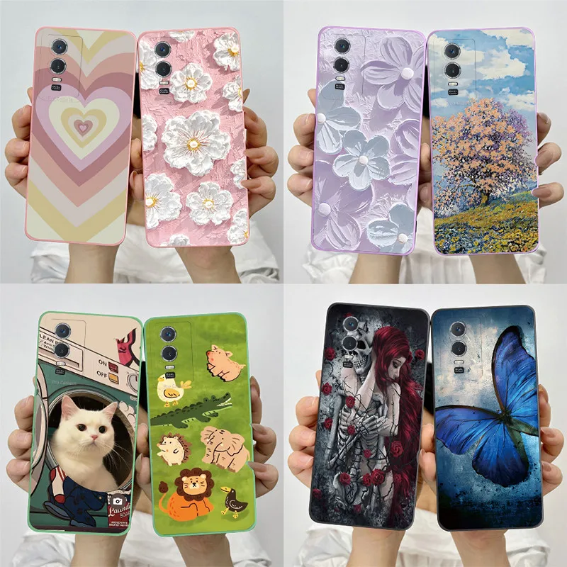 For Vivo Y76 5G Y76S 5G Y74S 5G Phone Case V2124 V2156A V2009A Newest Soft Silicone TPU Shockproof Case Sweet Painted Cover Capa