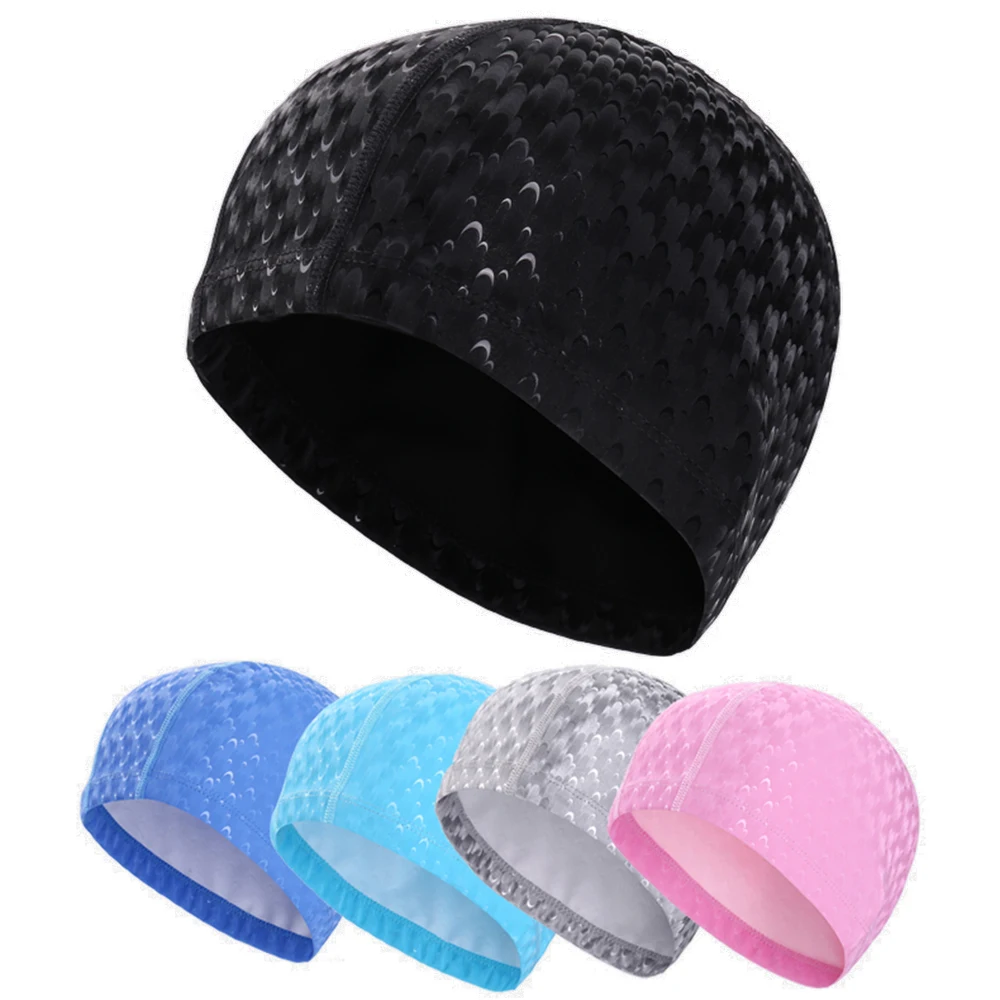 Adults Men Women Swimming Cap Waterproof PU Fabric Shark Skin Print Swim Pool Protect Ears Long Hair Bath Diving Hat Accessories