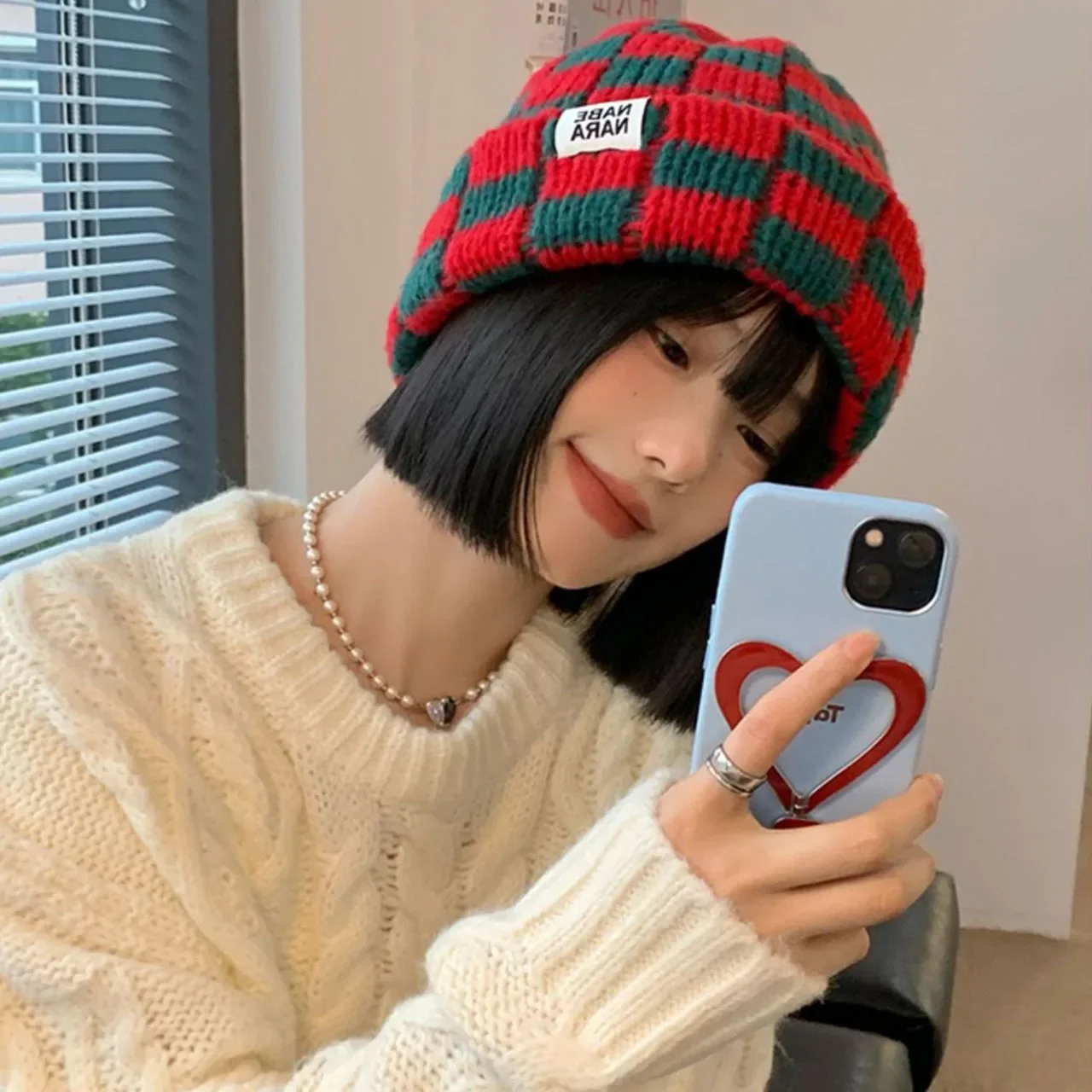 Koreanische Plaid Wolle Gestrickte Beanie Cap Für Frauen Elastische Winter Ohr Wärmer Skullies Caps Casual Outdoor Winddicht Pullover Hüte