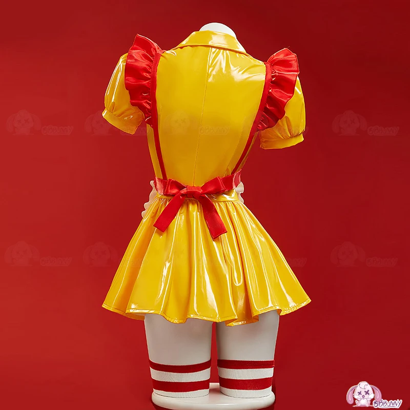 Yellow Sexy Halloween Party Clothes Outfit MC Cosplay Doujin Donald's Clothes Original Sexy Women PU Waitress Apron Uniforms