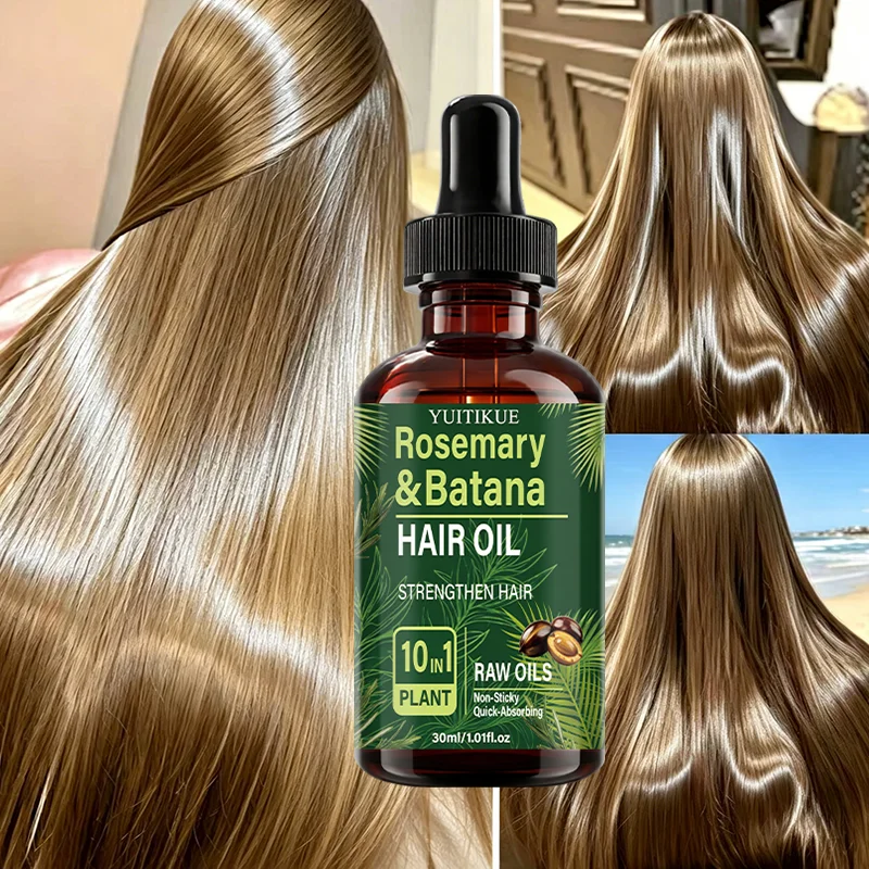YUITIKUE Rosemary & Batana Hair Oil 30ml 10 In 1 Plant Raw Oil Strengthen Hair Non-Sticky Fast Absorbing Hair Care Serum