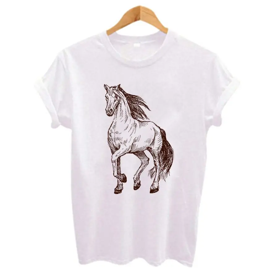 Summer Women T shirt Short sleeve round neck horse Print Casual Tees Women\'s clothing