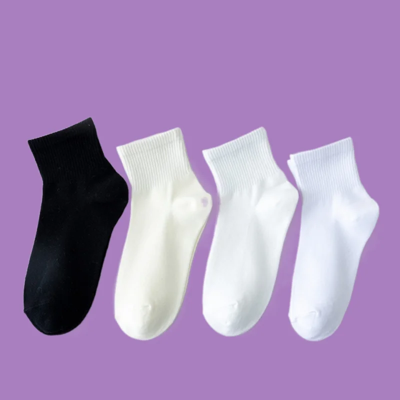 2/5 Pairs New Summer Sweat-absorbing Women's Spring And Summer Low-top Mid-tube Socks White Women's Mid-short Tube Casual Socks