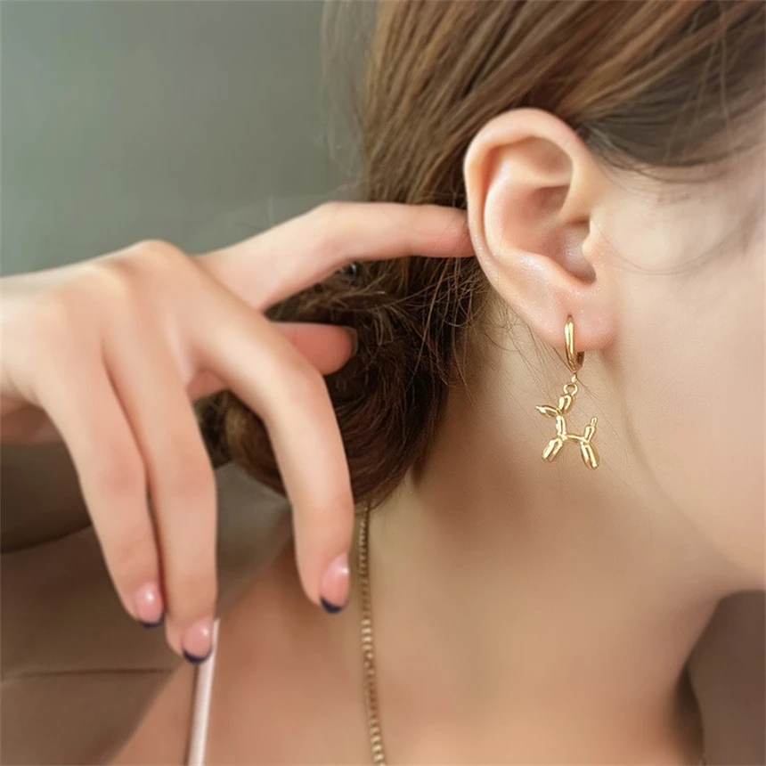 

316L Stainless Steel Simple Lovely Balloon Dog Pendant Earrings Fashion High Jewelry SAE543