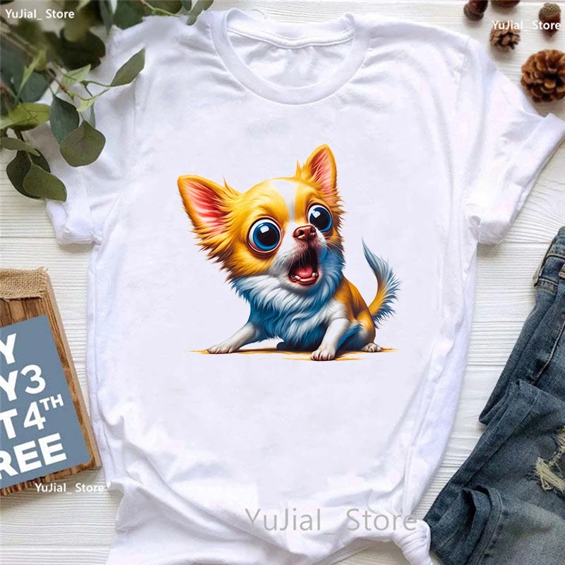 Hot Sale Funny Tshirt Girls Colorful Chihuahua Animal Printed Tshirt Women Harajuku Kawaii Clothes Summer Fashion T-Shirt