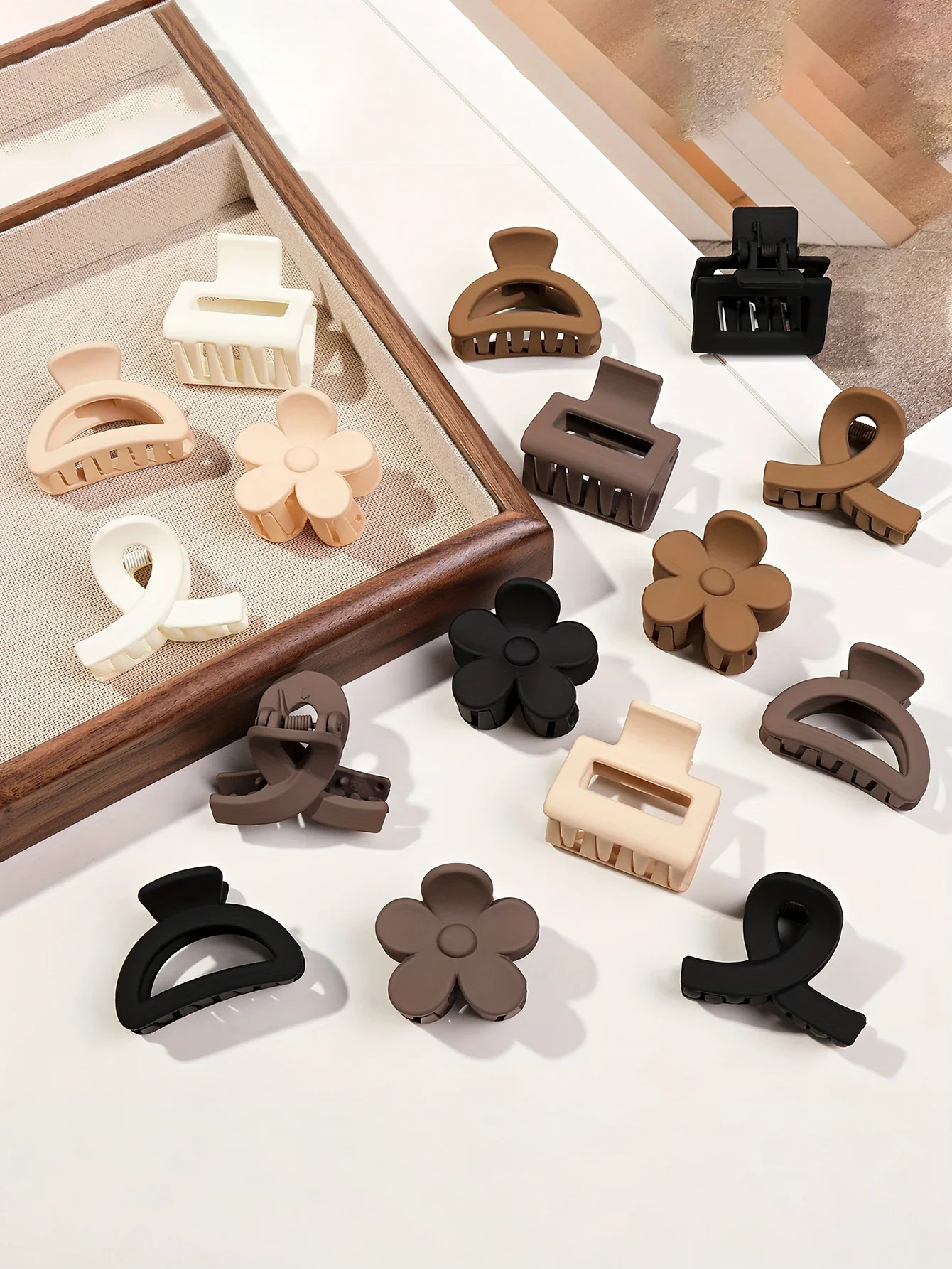 5 Stück Multistyle kleine Blumen-Haarklammern für Frauen und Mädchen, rechteckige Kieferklammer, Haar-Accessoire, Halbkreis-Haarspangen für dünnes Haar – Detail 2