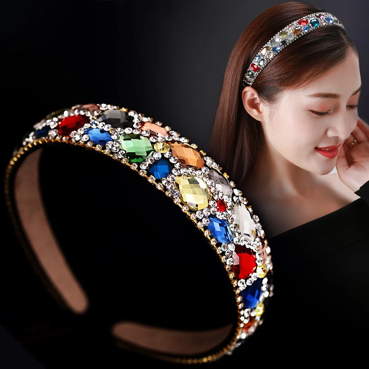 

Creative Headdress Rhinestone Headband Simple Style Hair Hoops Lightweight Premium Material Comfortable Wear Eye-Catching