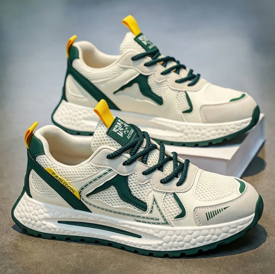 Men's Versatile Breathable Mesh Sports Casual Running Shoes Thick Sole Height Increasing Dad Sneakers