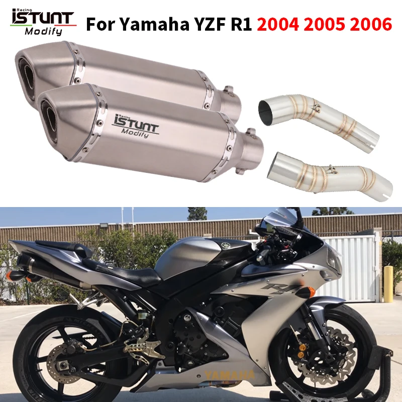 

For Yamaha YZF R1 2004 2005 2006 Motorcycle Exhaust Espace Moto Modified Mid Link Pipe Double Connect 50.8MM Carbon Muffler