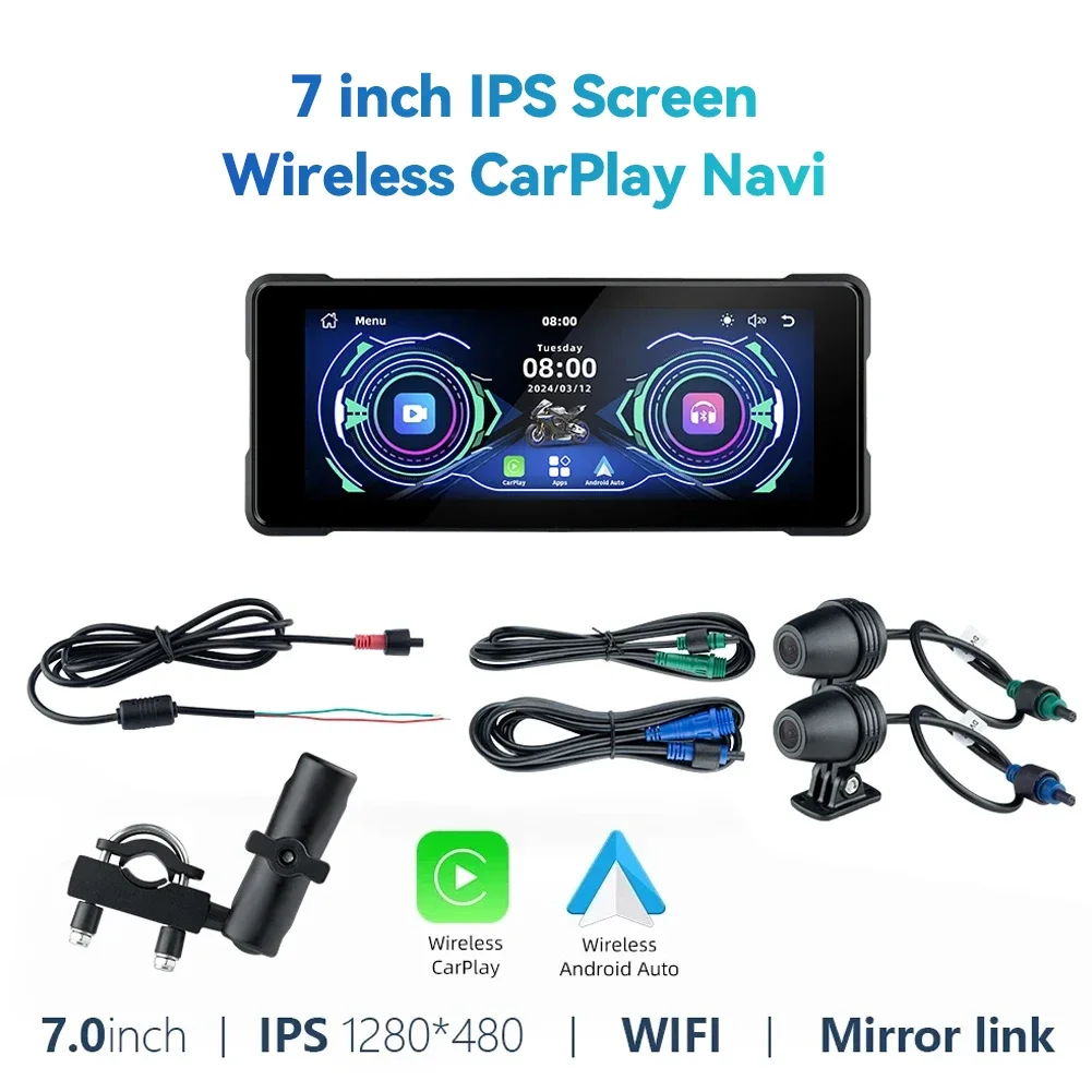 

7inch IPS Motorcycle Navigation Wireless CarPlay Android Auto Airplay Display Screen Portable Motorcycle Monitor Bluetooth Wifi