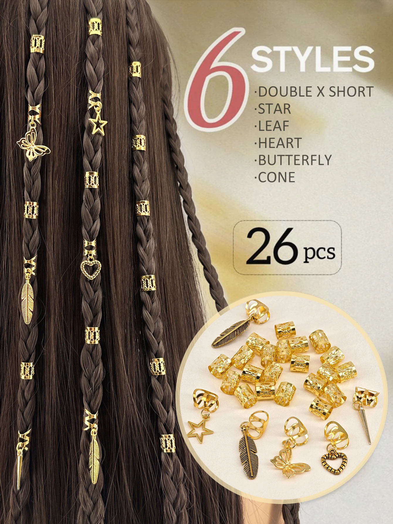 26 Stück Legierung Dreadlock Haarring Zopf Haarspangen – Haarschmuck im westlichen Stil Loc Haarschmuck für Zöpfe