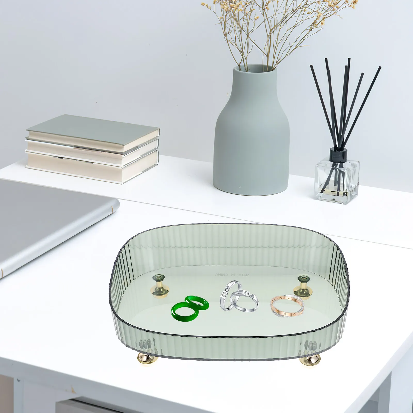 

Clear Jewelry Tray Plastic Perfume Organizer For Dresser Storage Holder Ring Earring Trinket Display Stand