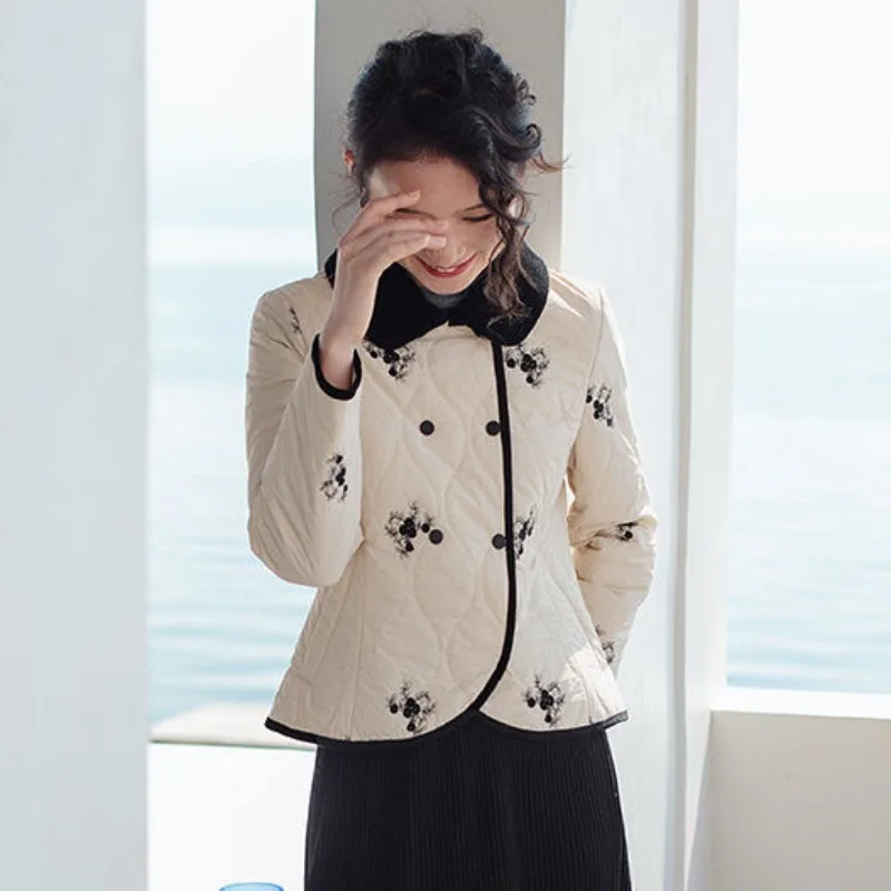 Women's Autumn Winter Top Coat Cotton Coat Embroidery Short Lightweight Comfortable Casual Design Fashion New Versatile Skinny