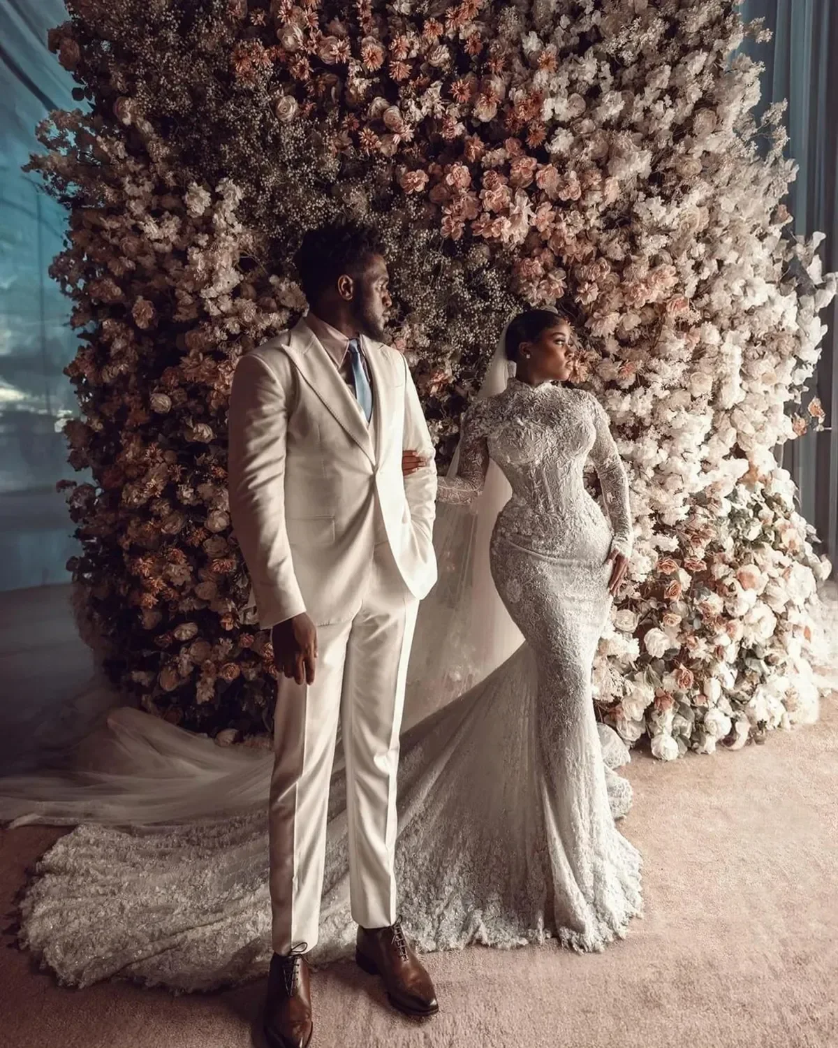 로얄 이슬람 높은 목 웨딩 드레스 우아한 긴 소매 레이스 인어 신부 가운 패션 스윕 기차 신부 드레스 맞춤형