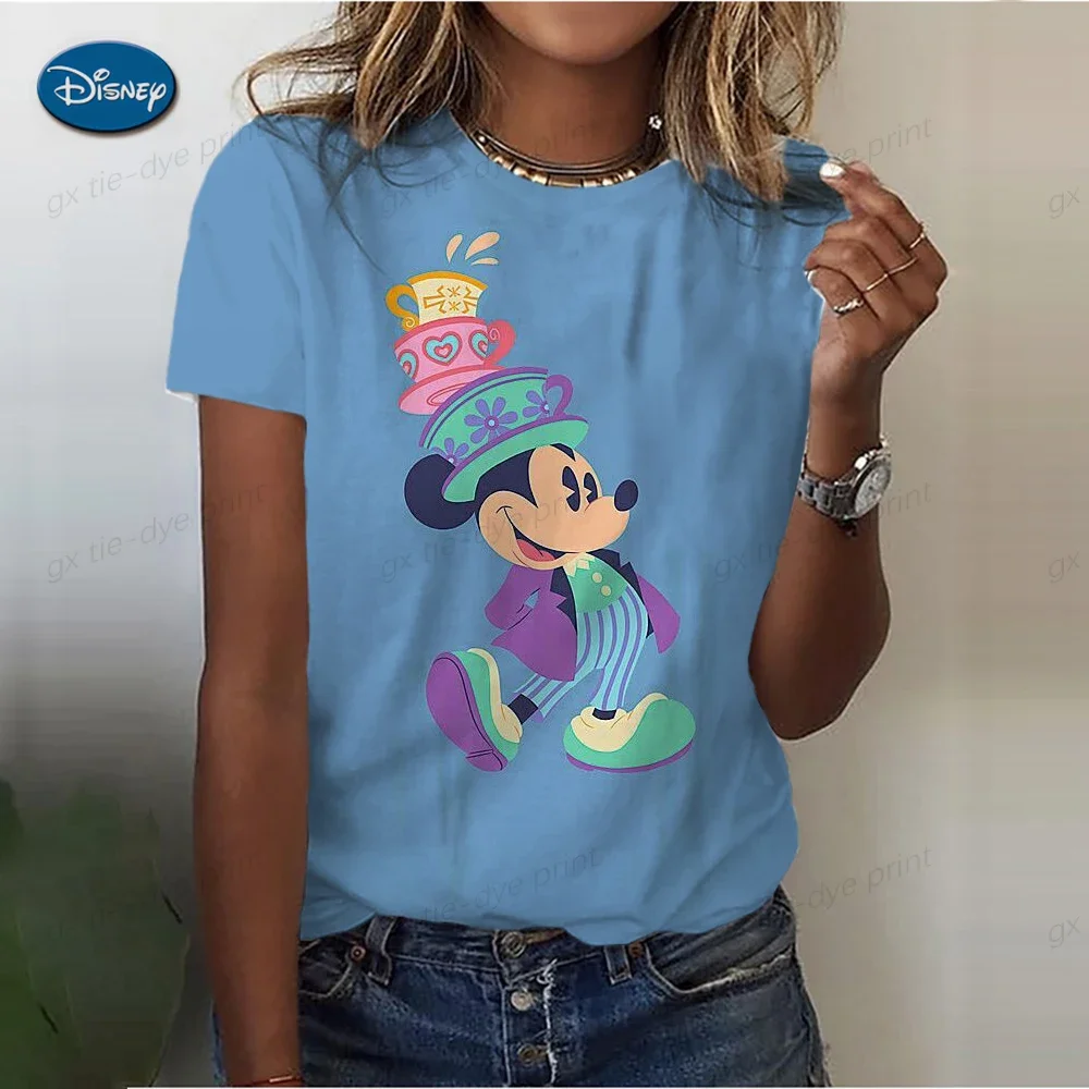 Camicetta da donna di moda 2024top sexy per donna Disney Mickey Mouse Print t-shirt a maniche corte Plus size abbigliamento Y2k da donna