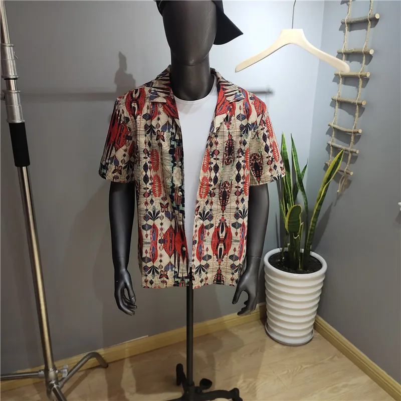 

Мужская рубашка с кубинским воротником или V-образным вырезом, тонкая, летняя, модная, городская, приталенная, с гавайским принтом, трендовая