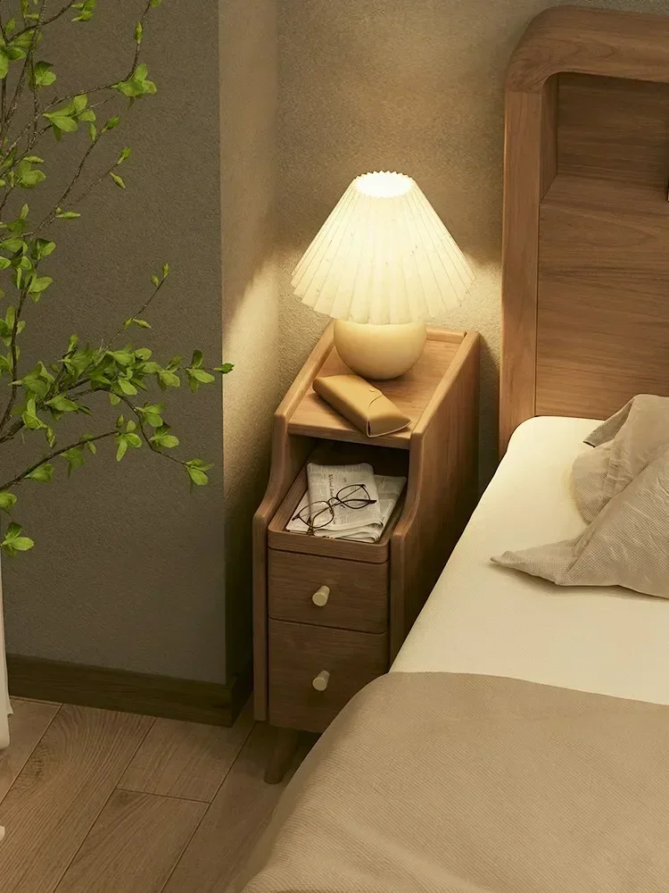 Solid wood bedside storage cabinet, modern and minimalist bedroom, mini ultra narrow 20cm wall edge crevice shelf