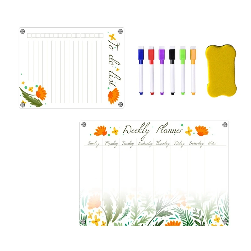 

Magnetic Acrylic Weekly Planner Calendar Memo Board For Refrigerator - Erasable Writing