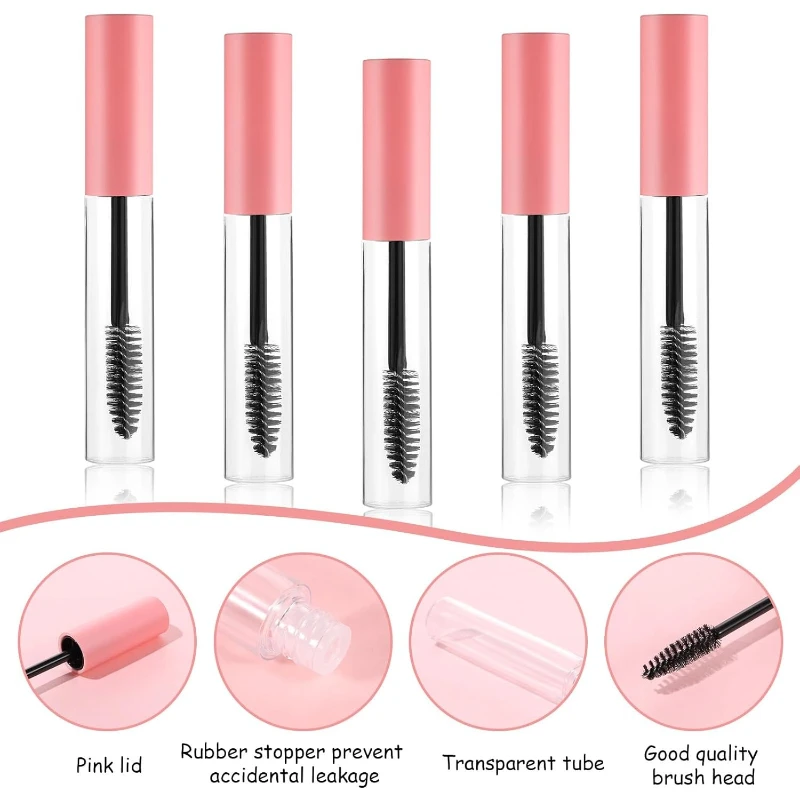 10pcs 10ML สีชมพูขวดเปล่าคอนเทนเนอร์สําหรับขนตาน้ํามันมาสคาร่าพร้อมแปรงสําหรับ Home and Travel