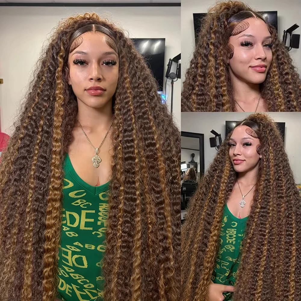 تسليط الضوء على 4/27 شعر مستعار موجة عميقة 13x6 البرازيلي 200 الكثافة الدانتيل أمامي شعر مستعار مجعد 40 بوصة الدانتيل الجبهة خصلات الشعر المستعار الإنسان PrePlucke