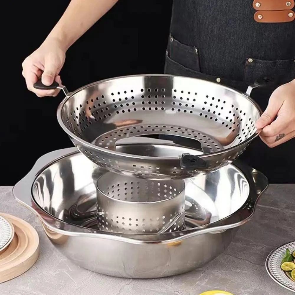 Liftable Rotating Hot Pot Split Style Stainless Steel Pagoda Pot Large Capacity with Drainage Basket Cookware Gas Stove