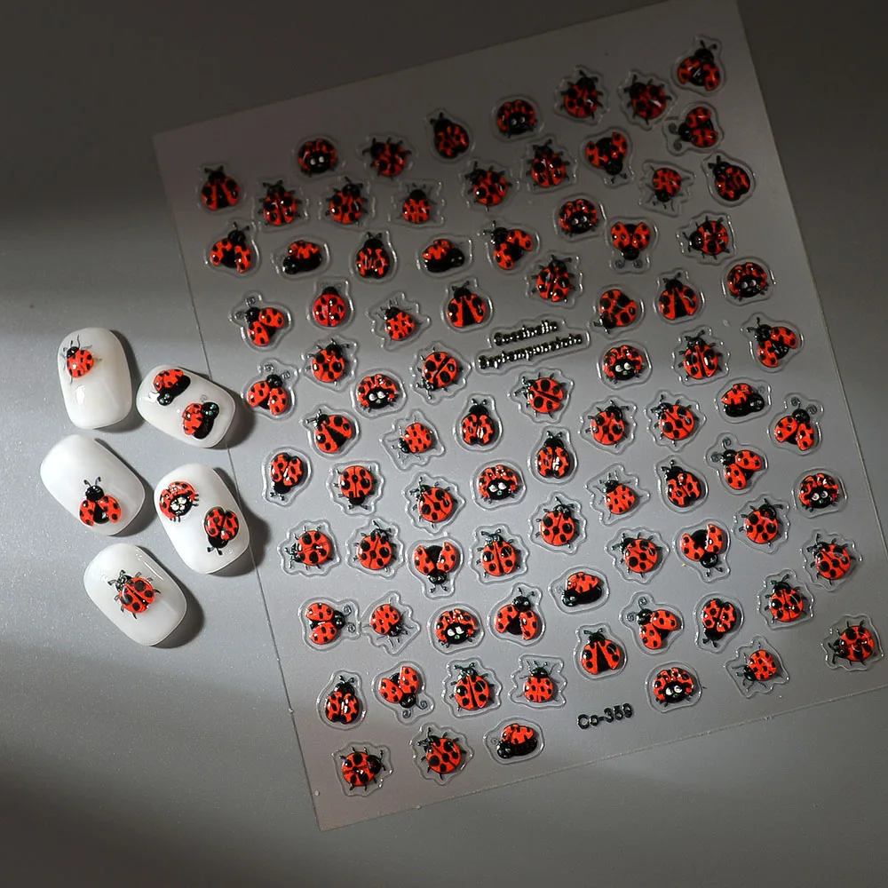 Coccinellidae Nail Art Stickers 5D Embossed Self-Adhesive Decals Mix Design Insect Nail Slider Cute Summer Nail Accessories