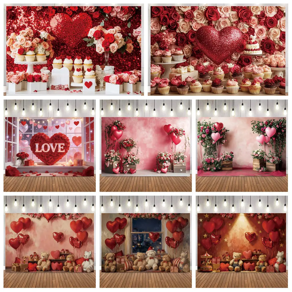 

Фон для фотосъемки ко Дню святого Валентина, красные цветы в виде сердца и роз, 14 февраля, портретная фотография для пар, свадебная вечеринка, фон для фото